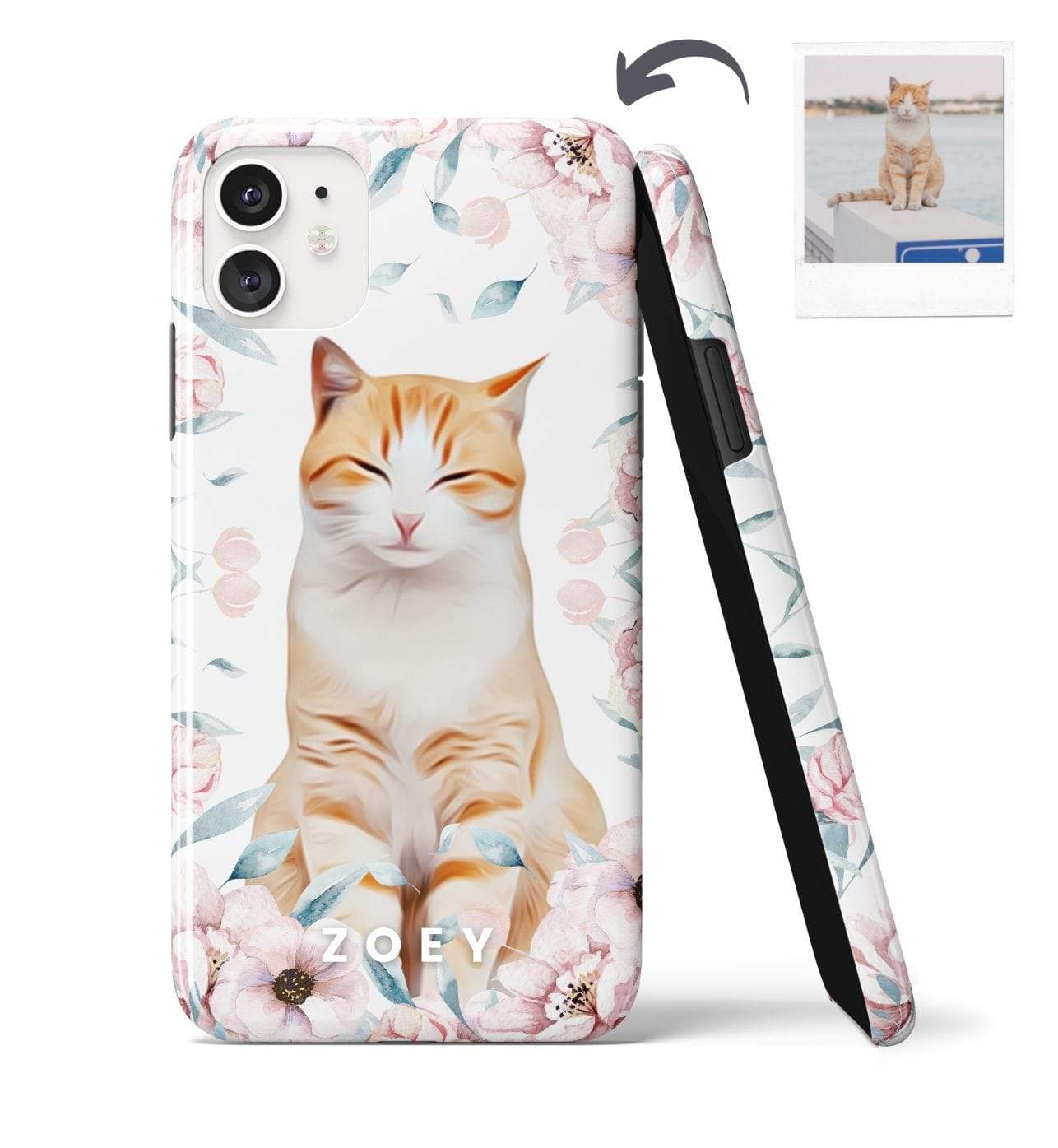 Custom Cat Phone Case - Watercolor Floral